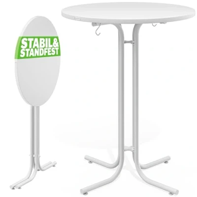 Imagen de CASARIA® Mesa Alta Bar Redonda 70x110cm Plegable Metal con Recubrimiento en Polvo Bistro Fiestas Jardín Blanco