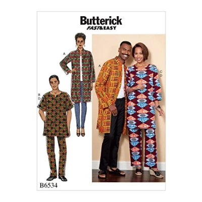 Imagen de Butterick Pattern 6534 XM, Chaqueta para Hombre, túnica y Pantalones, Tallas S L, Multicolor, 17.00 x 0.5 22.00 cm