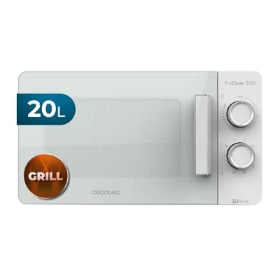 Imagen de Microondas Cecotec Proclean 3120, Con grill, 700 W, 20 L, 6 potencias, Descongela, Blanco