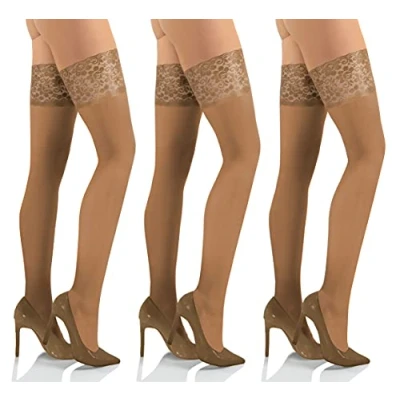 Imagen de Sesto Senso 3 Pares Mujer Medias Autoadhesivas Autoportantes sin Soporte Opacas Microfibra 50 DEN Encaje con Silicona Lencería Beis XL/XXL Beige