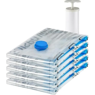 Imagen de Amazon Basics Paquete de 5 bolsas vacío para almacenamiento, incluyen boca aspirador, L, Cremallera, Claro