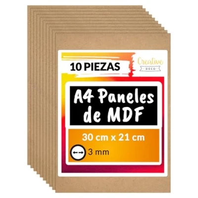 Imagen de Creative DECO 10 x A4 MDF Tablero Madera 300 210 3 mm Corte por Laser, CNC Router, Modelado, Calado, Bricolaje, Manualidades