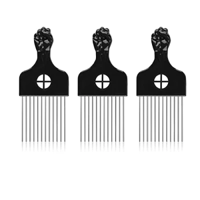 Imagen de 3 Piezas Peine Africano, Liso Pelo Tenedor Peine, Afro Pein Comb Peinado de Peluquería, Metal, Trenza Desenredar Peluca, Peluquería Herramienta