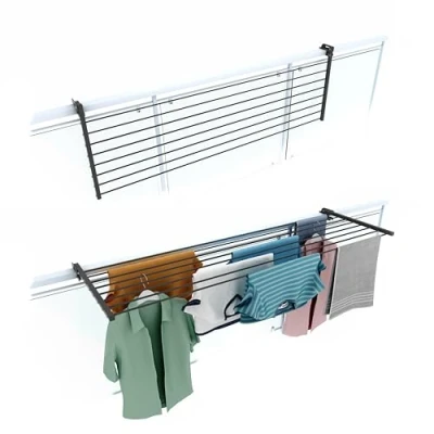 Imagen de foxydry Duo Tendedero de balcón plegable, para exterior, resistente, acero inoxidable y aluminio, barandilla balcón, terraza, antracita, longitud 162 cm
