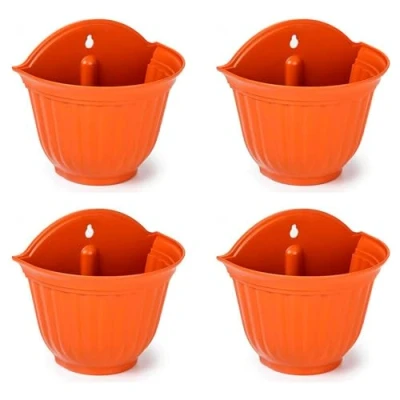 Imagen de AC Pack de 4 macetas plástico para Pared, macetero, Tiesto Colgar, Recipiente Plantas, Flores, balcón, Porche, hogar, Fabricada en España (Marrón 26 x 29,5 19 cm)