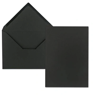 Imagen de Juego de 25 tarjetas con sobre, tamaño DIN A5, 14,8 x 21 cm, papel estraza negro, sobres C5, 15,7 22,5 adhesivo en húmedo