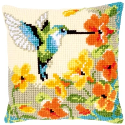 Imagen de Vervaco Punto De Cruz Kit Cojin Decorativo COLIBRÍ con Flores Manualidades Adultos Decoracion Bordar Principiantes Completo DIY Bordado Creativo Regalo ca. 40x40 cm Cross Stitch Embroidery