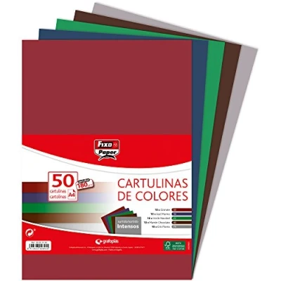 Imagen de Fixo Paper 00001496 Paquete de cartulinas colores A4 Surtido intensos, 50 unidades, 180g