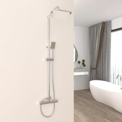 Imagen de Plumbsys Conjunto de ducha termostática 38 C, Sistema con 10 pulgadas, mano limpieza automática, válvula anti quemaduras, Cromo