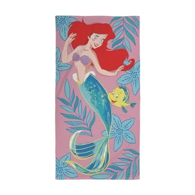Imagen de Character World Toalla Oficial de la Princesa Ariel y Flounder Disney Delicia bajo el mar, Tacto súper Suave, baño, Playa Piscina 100% algodón, Talla única 140 cm x 70 cm, Rosa