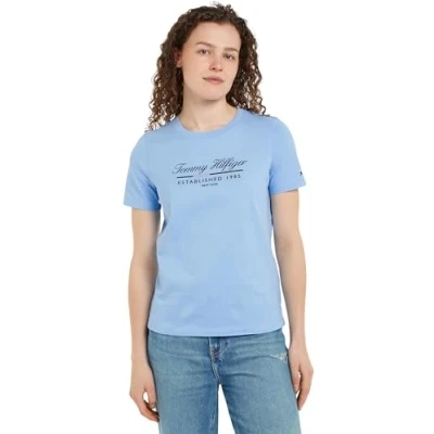 Imagen de Tommy Hilfiger Camiseta de Manga Corta Mujer Script Graphic Algodón, Azul (Vessel Blue), S