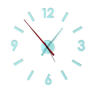 Imagen de Fisura Reloj de pared 3D DIY menta y rojo .Reloj grande adhesivo. No tic tac. Metal ABS. Agujas 9 x 31 números 8,5 centímetros.