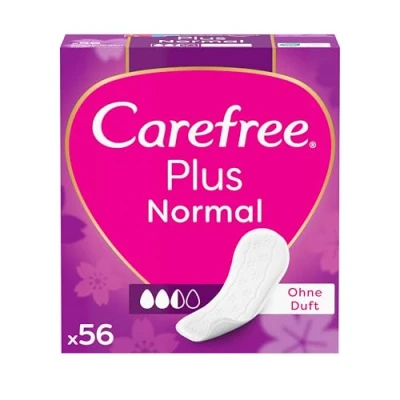 Imagen de Carefree Slips Plus normal con ligero aroma (56 unidades), superabsorbentes para atrapar líquidos al instante, tamaño