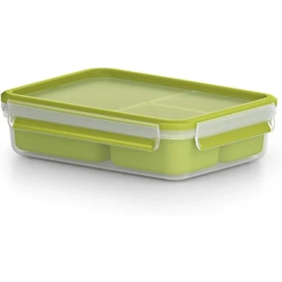 Imagen de Emsa Clip&amp;Go Snack Recipiente Hermético de Plástico con 3 Compartimentos y Bandeja Independiente para Comer, Totalmente Libre BPA, 1,20 L, Rectangular, 22.5 x 16.3 5.8 cm