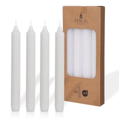 Imagen de COMFORDER Juego de 4 velas mesa monocromáticas + acanaladas, 20 cm, 7 horas combustión, color blanco