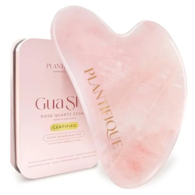 Imagen de Plantifique Gua Sha Piedra de Cuarzo Rosa 100% Auténtico en Forma Corazón Facial Antiarrugas Para Tonificar y Reafirmar la Piel Masajeador Facial, Guasha el Masaje
