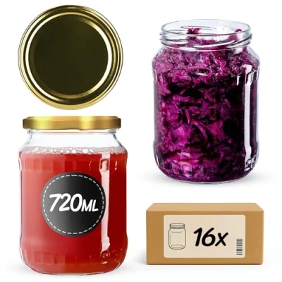 Imagen de KADAX tarros de conserva, mermelada 720 ml, con tapa rosca, para conservas (dorado/16 unidades)