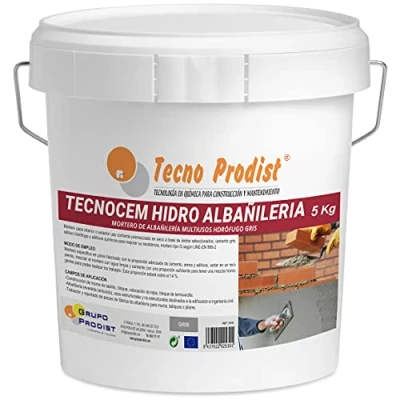 Imagen de TECNOCEM HIDRO ALBAÑILERÍA de Tecno Prodist (5 Kg) Mortero cemento para trabajos albañilería y construcción, hidrófugo, ideal revocos, enlucidos colocación ladrillos. Color Gris.