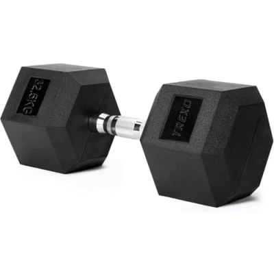 Imagen de TREXO Mancuerna de 32,5 kg Hexagonal Duradera Hierro Fundido con Revestimiento Goma para Entrenamiento Fuerza en Casa Mango Ergonómico Estable y Versátil Hex