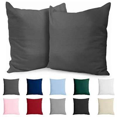 Imagen de Dreamzie Funda de Almohada 65x65 Algodón Reforzado (Pack 2) Antracita Tela Apretada 57 Hilos/cm² 65 x Certificación Oeko Tex