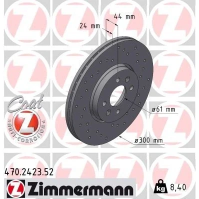 Imagen de ZIMMERMANN SPORT COAT Z 470.2423.52 Disco de freno 300 24 6/4 4 100 ventilación interna, perforado revestido altamente carbonizado