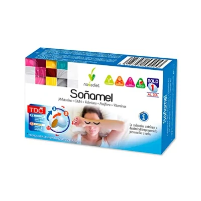 Imagen de Nova diet SOÑAMEL Comprimidos con Melatonina, GABA, Valeriana, Pasiflora y Vitaminas Sueño Tranquilo Reparador Ayuda en Insomnio, Jet Lag Calidad del 30