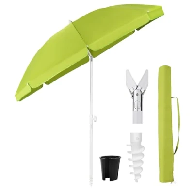 Imagen de Sekey® 160 cm sombrilla Playa Con Soporte Para &amp; funda Terraza Jardín Piscina Grande Antiviento Plegable UPF 50+