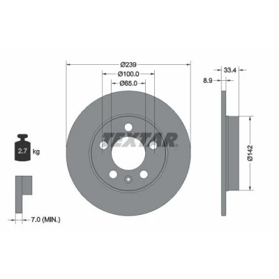 Imagen de TEXTAR PRO 92105803 Disco de freno 239 8,9 05/06 100 macizo revestido sin perno sujeción rueda, buje rueda VOLKSWAGEN: Golf 4