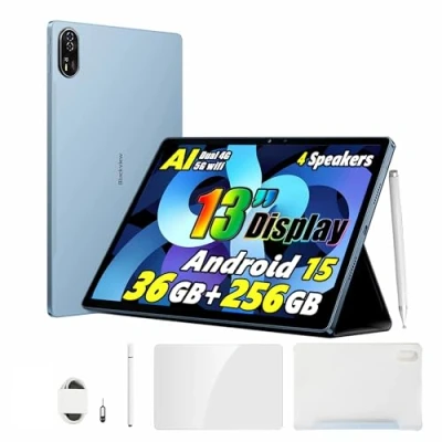Imagen de Blackview Mega 8 AI Android 15 Tablet 13 Pulgadas, Altavoces Quad Box, 36GB+256GB/2TB Juegos Tablet, 2K FHD+, 4G LTE 5G WiFi, 11000mAh, 50MP AI, Modo PC, OTG, 3.5mm, Bolígrafo Inteligente+Funda,Azul