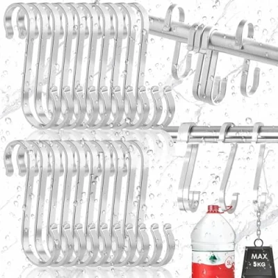 Imagen de Srup 20 Piezas Ganchos S, Forma en S para Colgar, de Acero Inoxidable, Planos Capacidad carga 10 kg (plata)