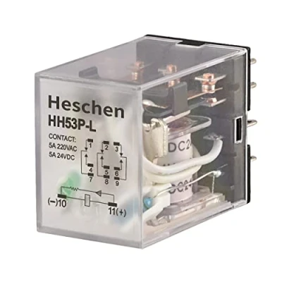 Imagen de Heschen HH53P L Relé de alimentación propósito general, bobina 5A, 220V CA/24VCC, 3PDT,11 pines e indicador LED