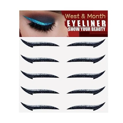 Imagen de pegatinas de delineador ojos con purpurina para los ojos, plantilla instantáneo autoadhesiva, 5 pares, herramienta maquillaje,