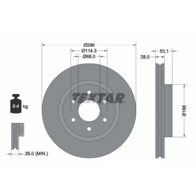 Imagen de TEXTAR 92285803 Disco de freno 296 28 06/06 114,3 ventilación interna revestido sin perno sujeción rueda, buje rueda