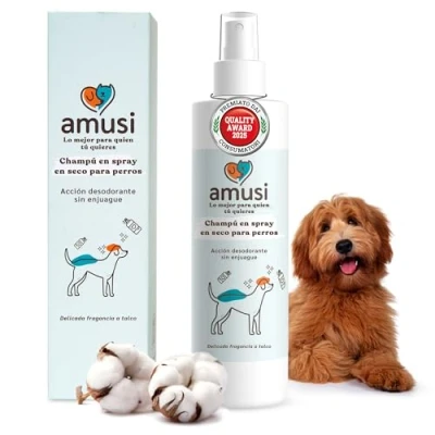 Imagen de amusi Champú en Seco Perros para Spray sin Enjuague, Champu Hipoalergénico Perro con Ingredientes Naturales, Secado Rápido y No Es Necesario Enjuagar 250 ml