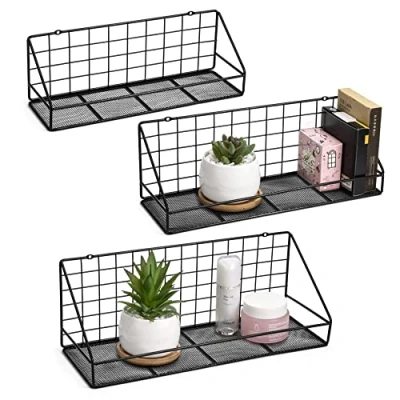 Imagen de QIWODE Juego de 3 Baldas flotantes para Montar en la Pared, estantes Almacenamiento Pared Dormitorio, Sala Estar, baño, Cocina, Oficina y más Negro carbonizado