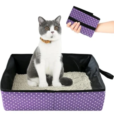 Imagen de Caja de Arena para Gatos Viaje Plegable, Arenero Portátil, Impermeable, Fácil Limpiar Gatitos, Conejos Uso Doméstico, Exteriores, Coche, Morado, 40x30x13 cm
