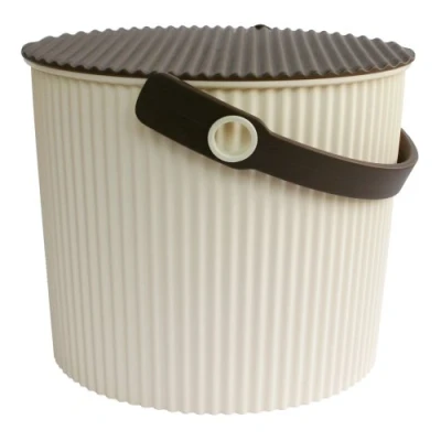 Imagen de OMNIOUTIL crema Hachiman Cubo de basura cocina multifunción, tamaño pequeño, 8 litros Taburete almacenaje para juguetes