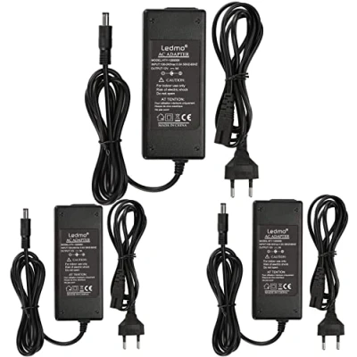 Imagen de LEDMO 3 Piezas Transformador 12V 5A Adaptador de Corriente 60W, Alimentador Voltaje Entrada CA 100 240V a CC 12V,12V Utilizado para Tira luz led,DVD, Televisores, Etc.