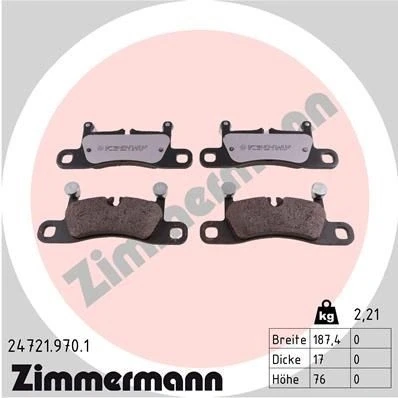 Imagen de ZIMMERMANN 24721.970.1 Juego de pastillas freno preparado para indicador desgaste Foto correspondiente a la entrega PORSCHE: Cayenne, 911 Cabrio