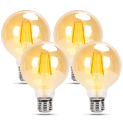 Imagen de GREAT JACOB Bombilla LED E27 Filamento, 6W Equivalente a 86W, Luz Calida 2200K, 1260 Lúmenes, Decorativa Retro Vintage G80, Ahorro de energía, No Regulable, 4 Unidades