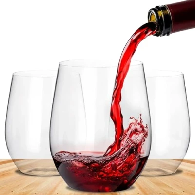 Imagen de BEEPOP Juego de 12 Copas Vino 350ml, Ligeras, irrompibles, reciclables y transparentes plástico sin BPA, tallo