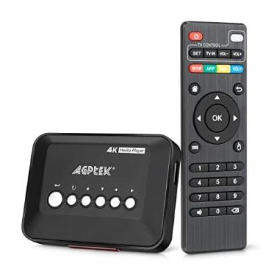 Imagen de 4K@30hz HDMI Reproductor Multimedia con Salida de HDMI/AV, Media Player para 14TB HDD/Unidad USB 512 G/Tarjeta SD/H.265 MP4, Control Remoto MP3 AVI RMVB MPEG etc