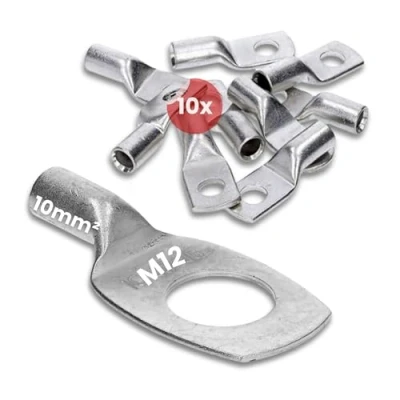 Imagen de Kalitec HR10 12 Terminales de cable tubular (10 unidades, 10 mm², M12, sin orificio visión, fabricado en Alemania)