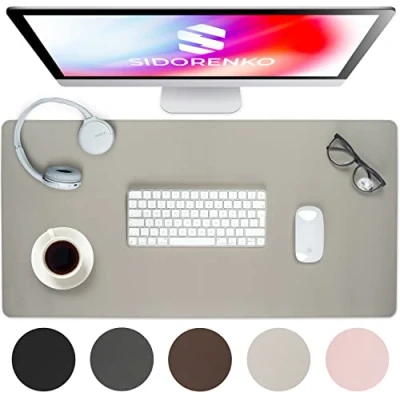 Imagen de Sidorenko Desk Pad PU Leather 80x40cm Gris Claro Alfombrilla de Escritorio con Bordes cosidos Almohadilla Grande ratón XXL