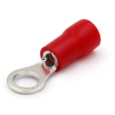 Imagen de Heschen Conectores de crimpado terminales anillo con aislamiento vinilo, conector eléctrico RV1.25 4S, tamaño perno #8 para 0.5 1.5mm² (22 16 AWG) rojo 100 unidades