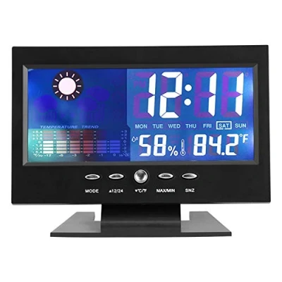 Imagen de Yosoo Digital Temperatura Humedad Medidor Reloj Alarma Nivel de Confort Previsiones del Tiempo Calendario