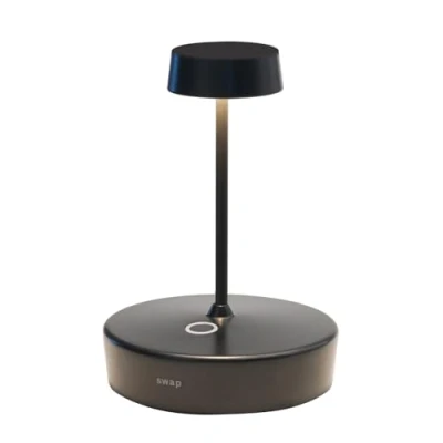 Imagen de Zafferano, Lámpara Swap Mini, de Mesa Recargable e Inalámbrica con Control Táctil, Apta para Interior y Exterior, Step Dimmer, 2200 3000 K, Altura 14,8 cm, Color Negro