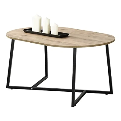 Imagen de Mesa de Centro Valdemarsvik 100 x 60 47 cm Metal en Color Negro y Efecto Madera Roble Baja Moderna Elegante