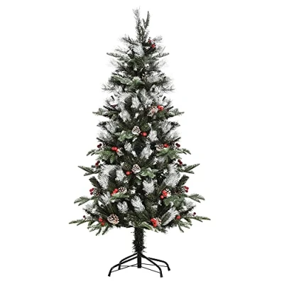 Imagen de HOMCOM Árbol de Navidad Artificial 150 cm con 440 Ramas 39 Piñas y Bayas Hojas PVC PE Base Plegable Soporte Metálico Decoración Navideña para Interiores Verde