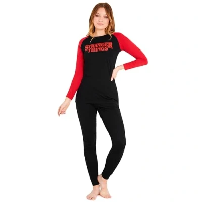 Imagen de Stranger Things Pijama Mujer Conjunto de 2 Piezas, Pantalón y Camiseta Tallas S XL, Regalos Navidad (Negro/Rojo, M)
